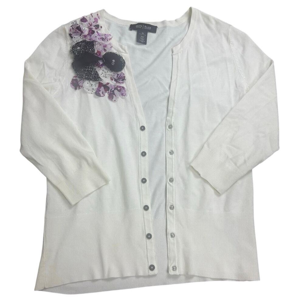 White House Black Market Women’s XS Cardigan White Floral Appliqué Embellished